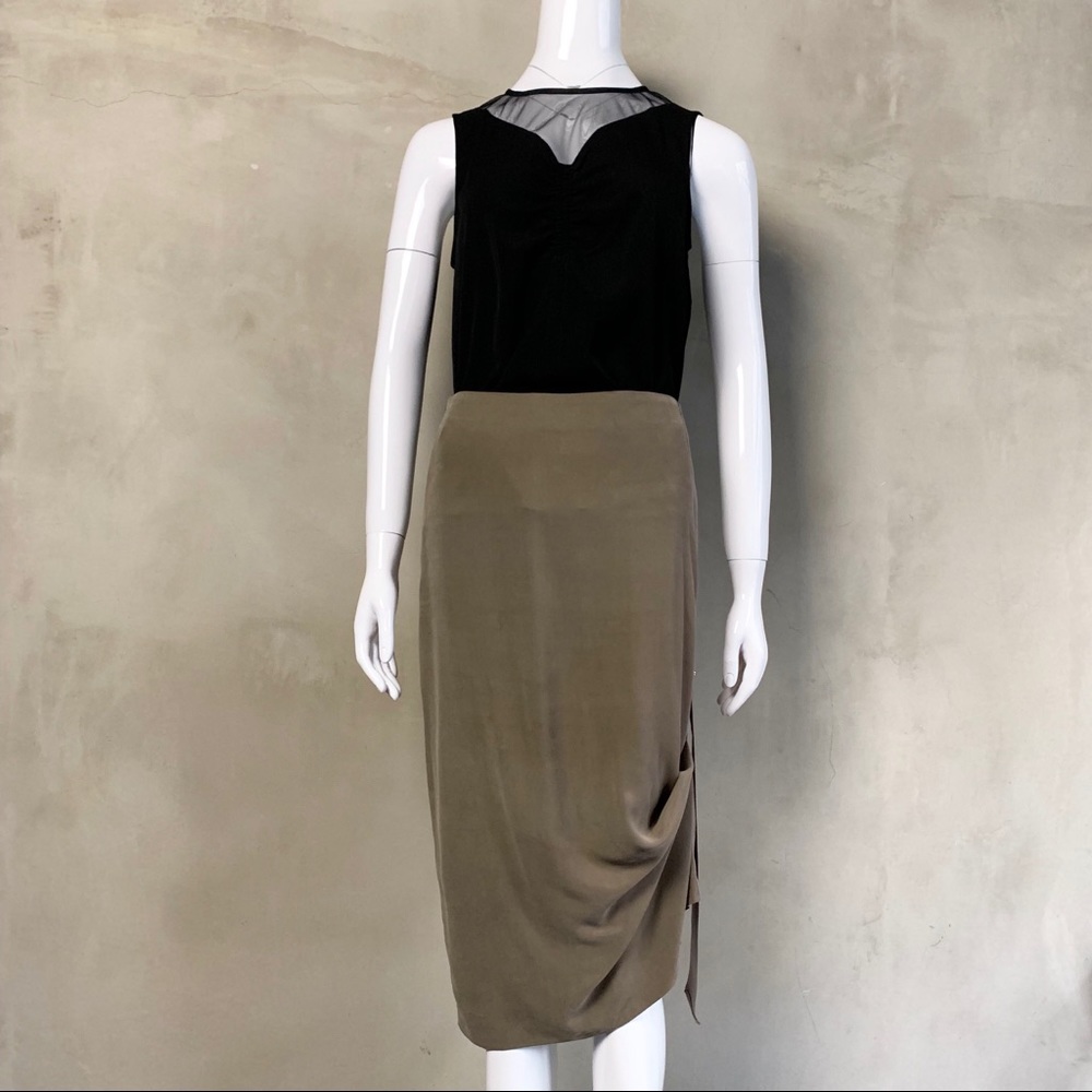 Army Green Pencil Skirt w/ Cinched Side Detail - Picture 8 of 8